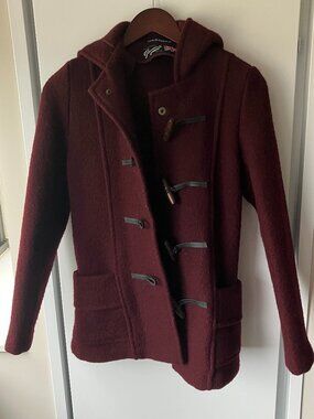 Burgundy Short Wool Hooded Gloverall Duffle Coat Size 4